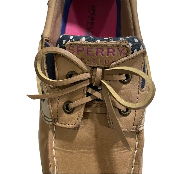 Sperry Butterfly Fish Women Tan & Blue & White Dots Loafers Boat Shoes Sz 5M - Picture 7 of 10